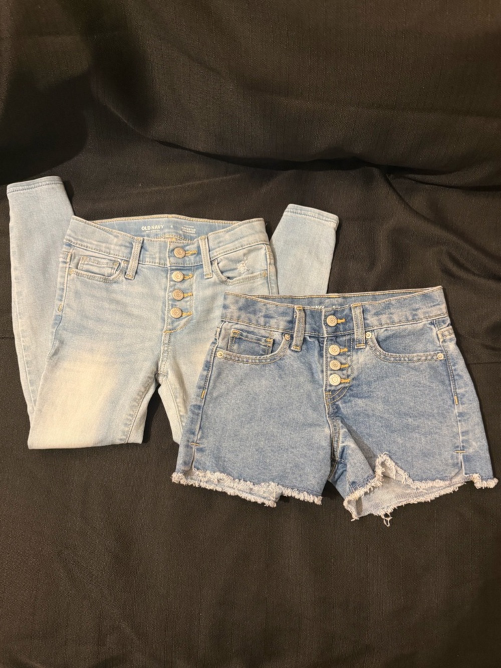Old Navy Kids - Girls Two-Tone Light Wash High-Rise Jeans & Cutoff Shorts Set